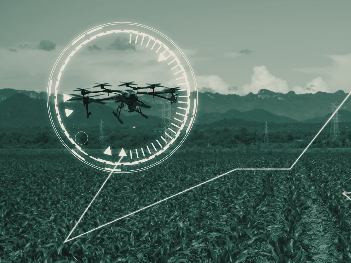 Agricultural drone over a crop field