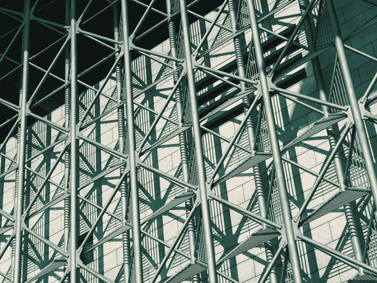 Structural facade of a steel and glass building
